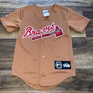 Vintage Atlanta Braves Baseball Jersey Brown Burnt Orange Majestic Youth Small